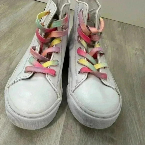 Sugar & Jade Girl's Happy Winky Face Hi Top Canvas Sneakers White Size 1 - Picture 2 of 6